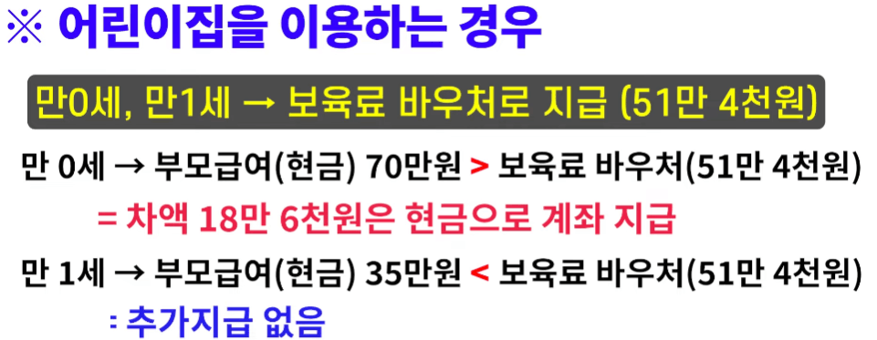 부모급여 어린이집 이용 시 금액